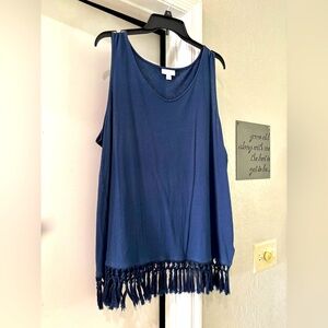 J.Jill - XL Blue Sleeveless Fringe Hemmed Top